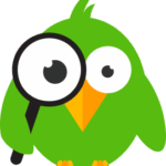 Grüne Eule mit Lupe